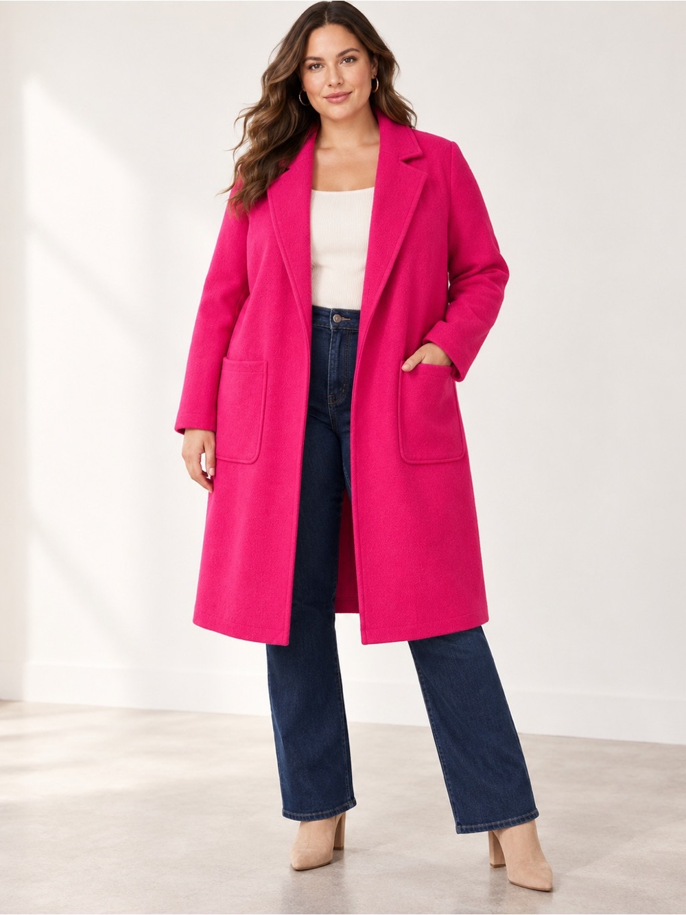 Leith Raspberry Pink Longline Coat NWT Size 2X Open Front